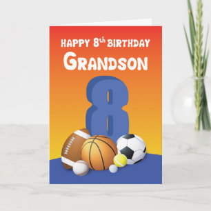 Carte Grandson 8e anniversaire Sports Balls