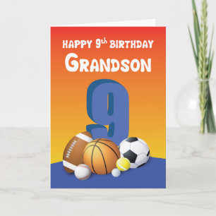 Carte Grandson 9e anniversaire Sports Balls