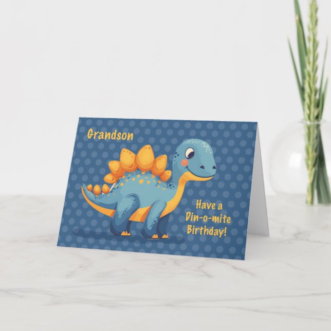 Carte Grandson Anniversaire Dinosaur Dinomite Pois (Devant)