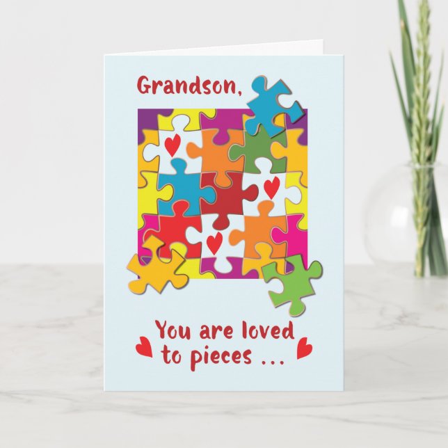 Carte Grandson Anniversaire Puzzle Amour aux pièces (Devant)