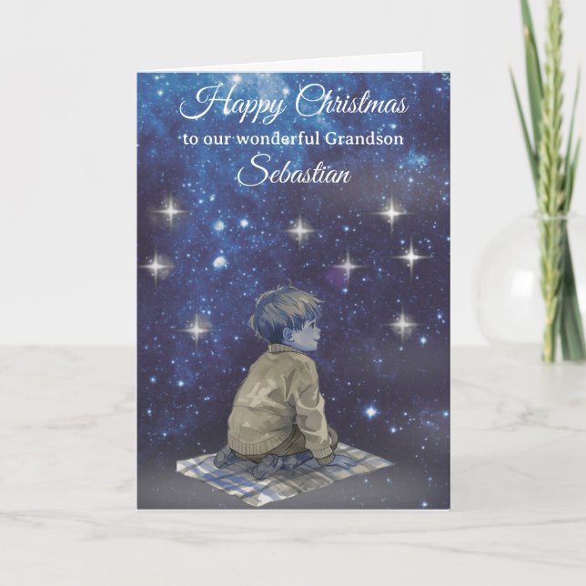 Carte Grandson Christmas Card - Starry Night (Devant)