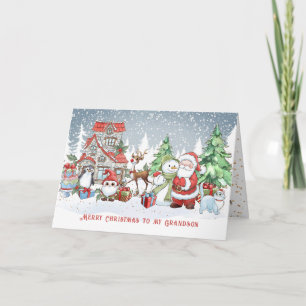 Carte Grandson Christmas Père Noël Snowman Roudolph Card