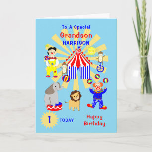 Carte Grandson Circus Clown Fun Heureux Anniversaire