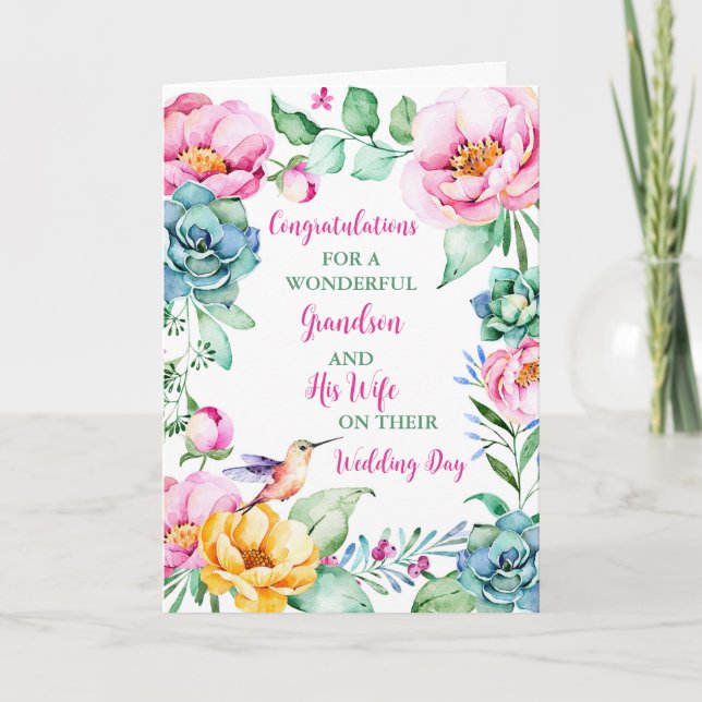 Carte Grandson et sa femme Mariage Day Félicitations (Devant)