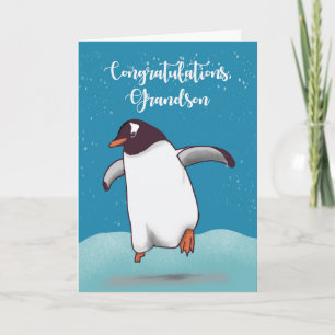 Carte Grandson Félicitations Penguin Jumping Pour La Joi