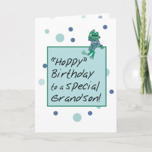 Carte Grandson Frog en Jeans, Anniversaire, Pois