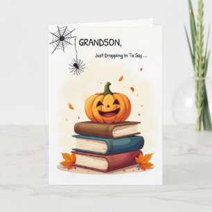 Carte Grandson Funny Halloween mignonne araignée tomber 