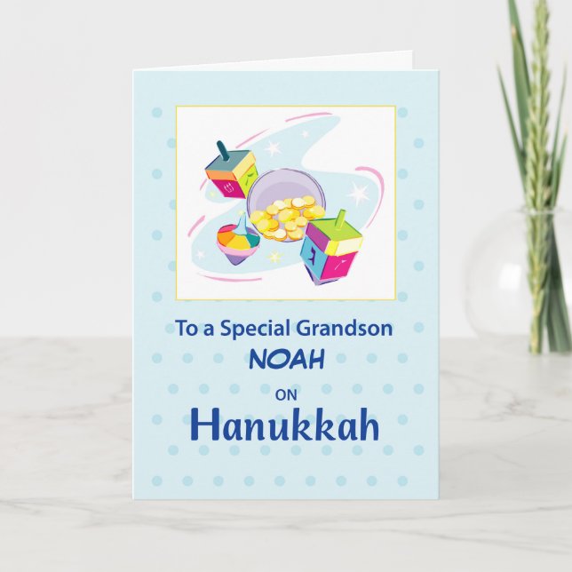 Carte Grandson Hanoukka Blue Dreidel (Devant)