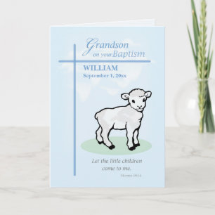 Carte Grandson Nom personnalisé et Date Baptême Agneau b