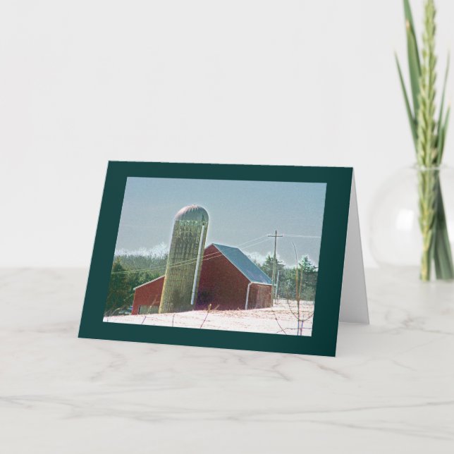 Carte Grange et silo rouges dans la neige (Devant)