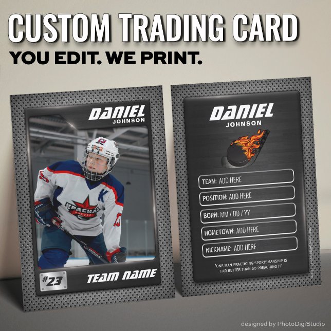 Carte graphique de hockey sur glace, carte de joue (Custom Hockey Trading Card, Red Graphite Player Card)