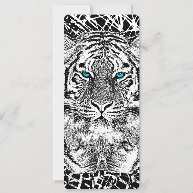 Carte Graphique de tigre noir et blanc aux yeux bleus (Devant)