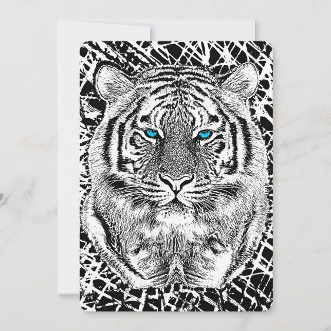 Carte Graphique de tigre noir et blanc aux yeux bleus (Devant)