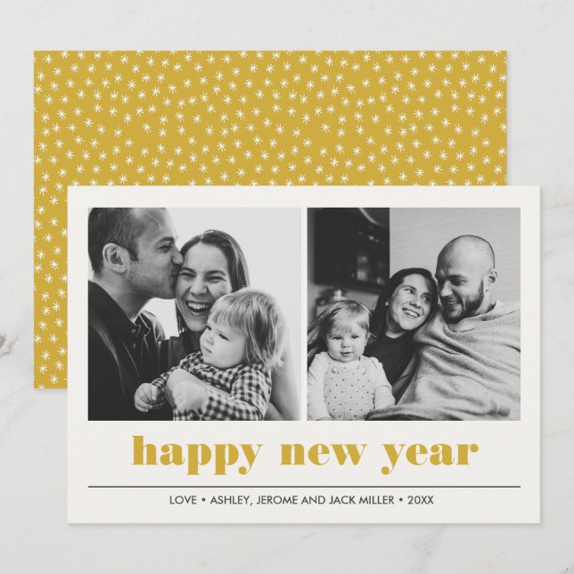 Carte Graphique minimal | Bonne année collage 2 photo (Devant / Derrière)