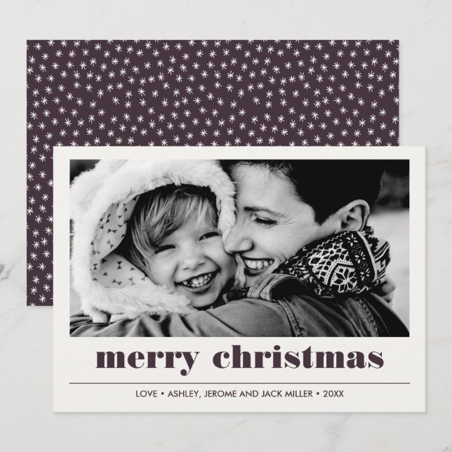 Carte Graphique minimal | Burgundy Joyeux Noël photo (Devant / Derrière)