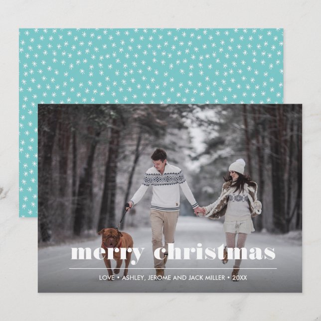 Carte Graphique minimal | Photo de Noël Aqua (Devant / Derrière)