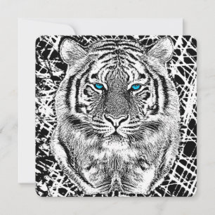 Carte Graphique noir et blanc de tigre d'yeux bleus