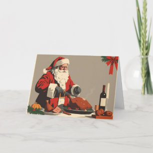 Carte graphique vintage de Père Noël découpant une