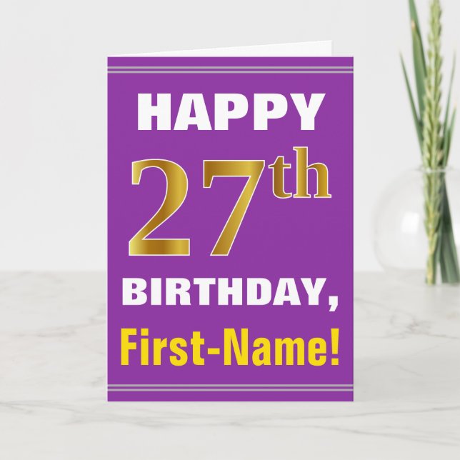 Carte Gras, pourpre, Faux Gold 27e anniversaire avec car (Devant)