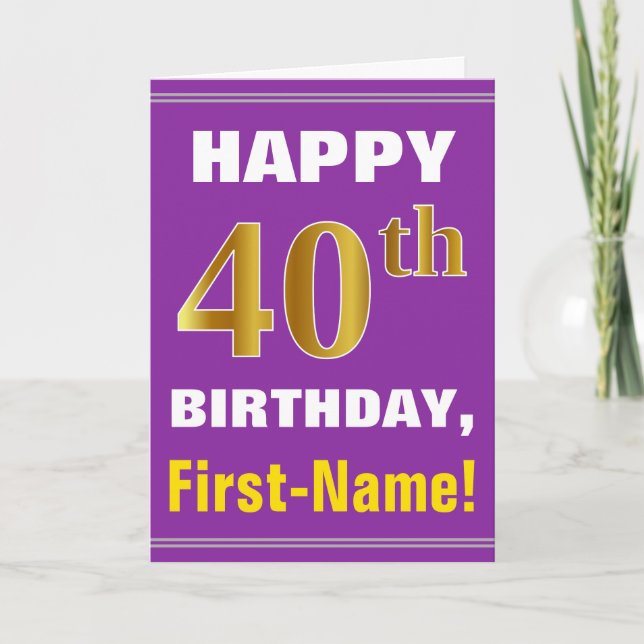 Carte Gras, pourpre, Faux Gold 40e anniversaire avec car (Devant)