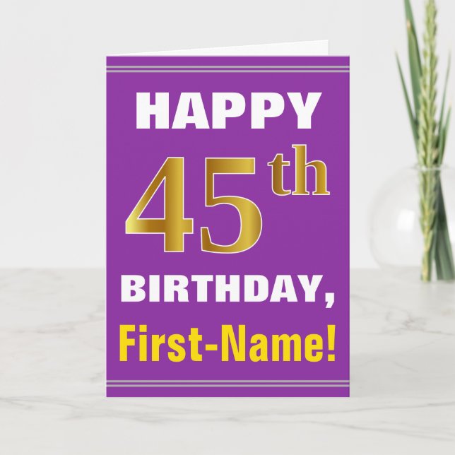 Carte Gras, pourpre, Faux Gold 45e anniversaire avec car (Devant)