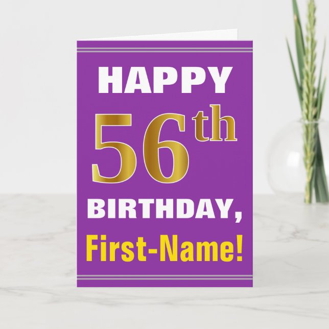 Carte Gras, pourpre, Faux Gold 56e anniversaire avec car (Devant)