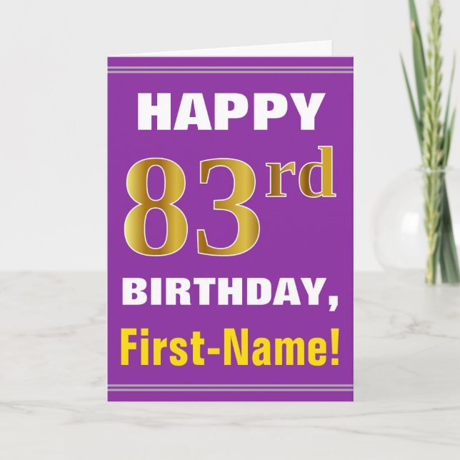 Carte Gras, pourpre, Faux Gold 83e anniversaire avec car (Devant)
