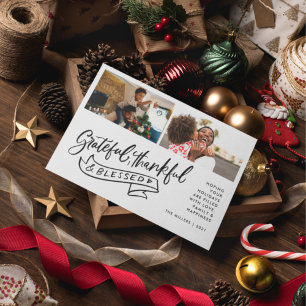 Carte Grateful Thankful Blessé Photo de famille Noël