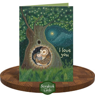 Carte Gratitude Owl Parent Enfant Cuddle Moon Forest Lov