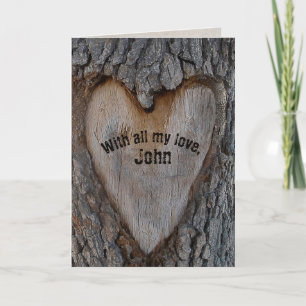 Carte gravure de cœur d'arbre pour anniversaire