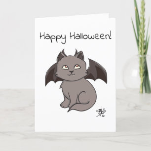 Carte Gray Mischievous Vampire chat Halloween heureux