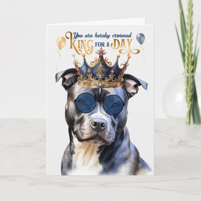 Carte Gray Pit Chien King pour une journée drôle Anniver (Devant)