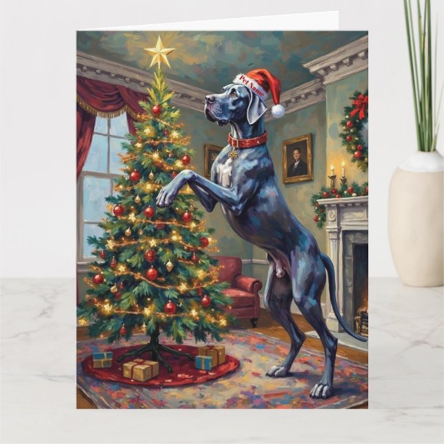Carte Great Dane Helping Decorate Christmas Star Hat (Devant)