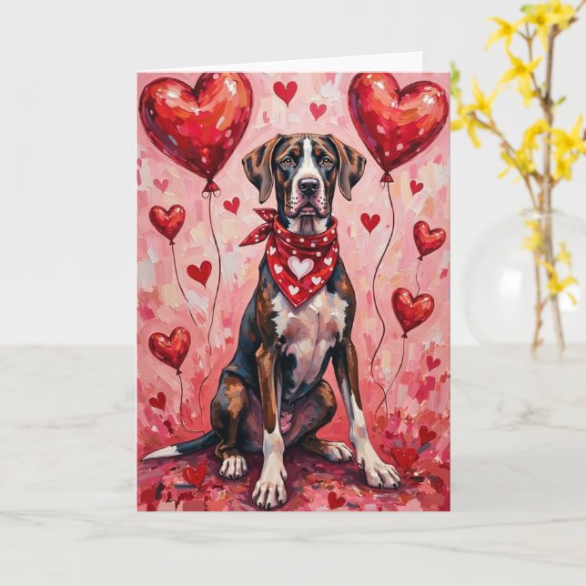 Carte Great Dane Valentine’s Day Dog with Hearts Red (Fleur jaune)