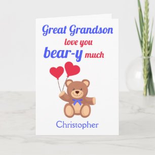 Carte Great Grand-fils Valentines Day Love you Bear-y Be