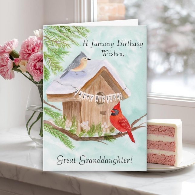 Carte Great Granddaughter Happy January Birthday Birds (Créateur téléchargé)