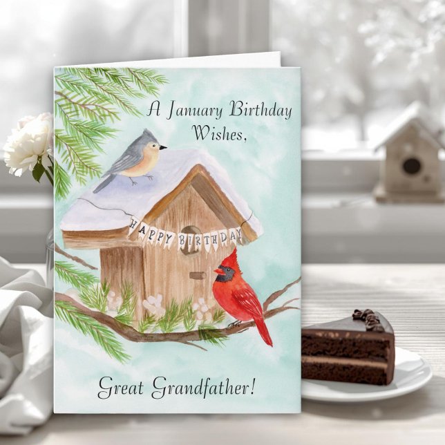 Carte Great Grandfather Happy January Birthday Birds (Créateur téléchargé)