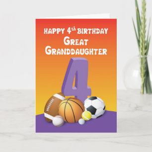 Carte Great Grandgirl 4Anniversaire Sports Balls