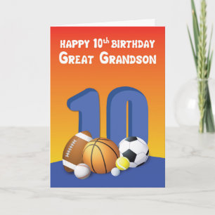 Carte Great Grandson 10th Birthday Sports Balls