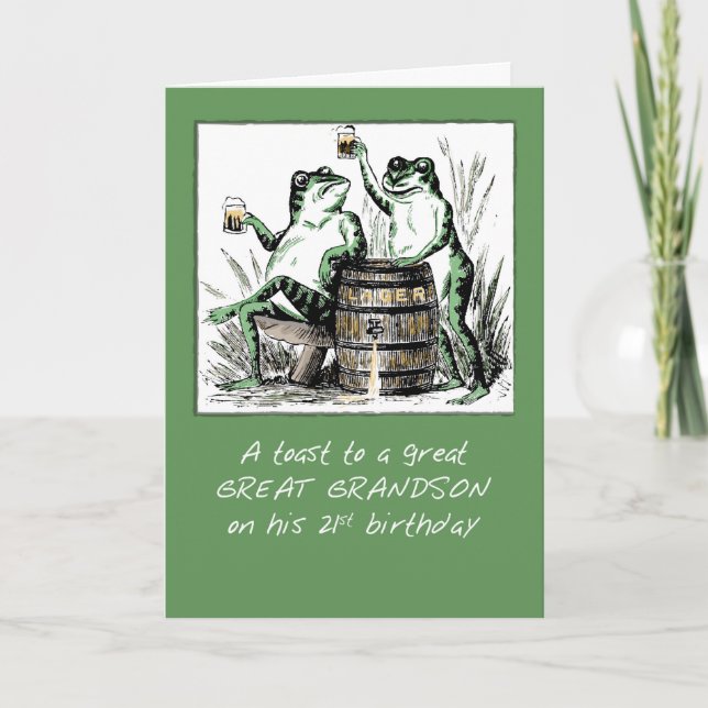 Carte Great Grandson 21e Anniversaire Grenouilles Toasti (Devant)