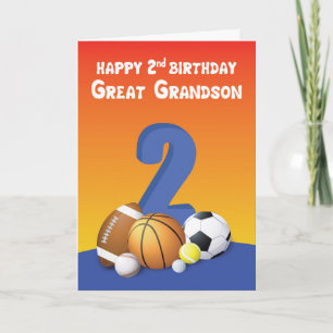 Carte Great Grandson 2e anniversaire Sports Balls