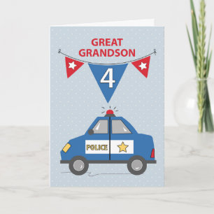 Carte Great Grandson 4e anniversaire Blue Police Car