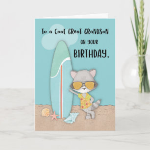 Carte Great Grandson Birthday Beach Funny Cool Raccoon