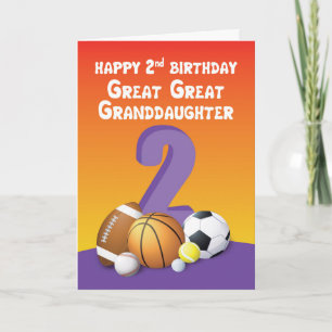Carte Great Great Grand-fille 2e anniversaire Sports Bal