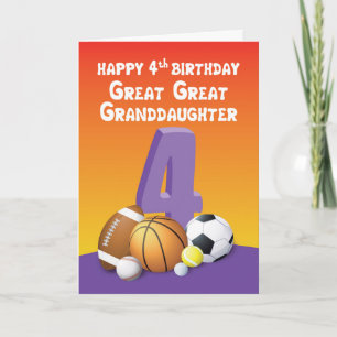 Carte Great Great Grand-fille 4Anniversaire Sports Ball