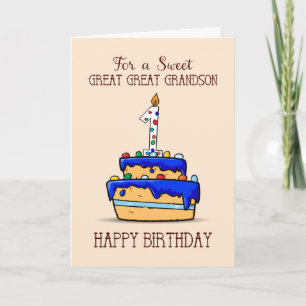 Carte Great Great Grand-fils 1er anniversaire, gâteau bl