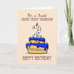 Carte Great Great Grand-fils 2e anniversaire, gâteau ble