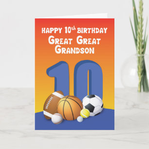 Carte Great Great Grand-petit son 10e anniversaire Sport