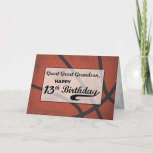 Carte Great Great Grandson 13e anniversaire de basket-ba