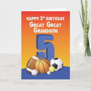Carte Great Great Great Grand-fils 5e Anniversaire Sport